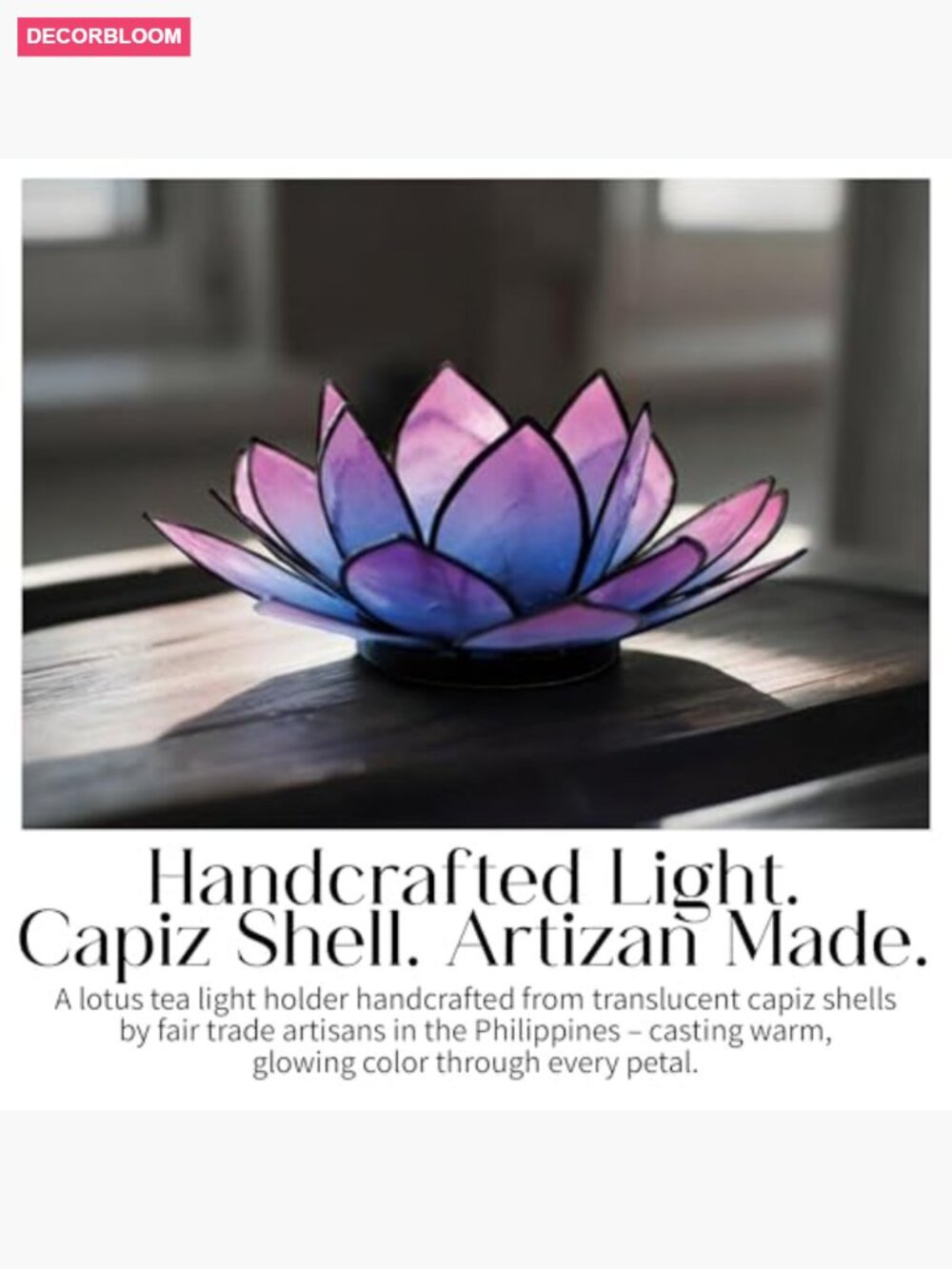 Capiz Shell Lotus Tea Light Holder - Handcrafted Boho Decor - Picture 5 of 7